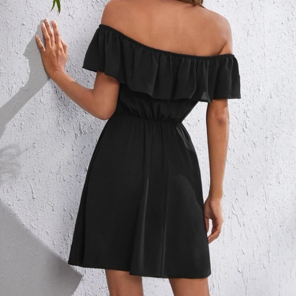SHEIN - Off Shoulder Black Ruffle Dress - Picture 2 of 5